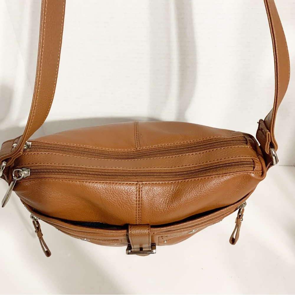 Stone and Co. Brown Leather Crossbody Shoulder Bag Fully Lined in Blue Pockets - Picture 6 of 16